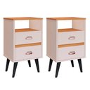 Ver imagem 1 de Kit 2 Mesas de Cabeceira Nicho Gavetas Mesinhas Pequenas Canto Cama Quarto Retrô Off White/Cinamomo