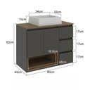 Ver imagem 4 de Gabinete Banheiro Suspenso 80cm com 02 Portas 03 Gavetas e Nicho com Cuba Vitória Preto/Mel/Graffite