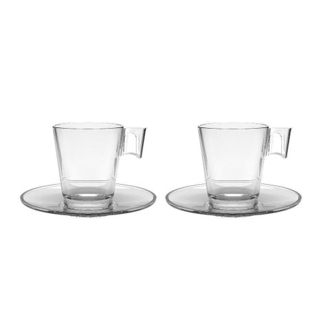 Jogo 2 Xícaras de Café de Vidro com Pires Transparente em Casa Tem 80ml