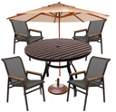 Ver imagem 1 de Kit 4 Cadeiras Alumínio + 1 Mesa Ripada Ø1,20m + Guarda Sol Área Piscina Jardim