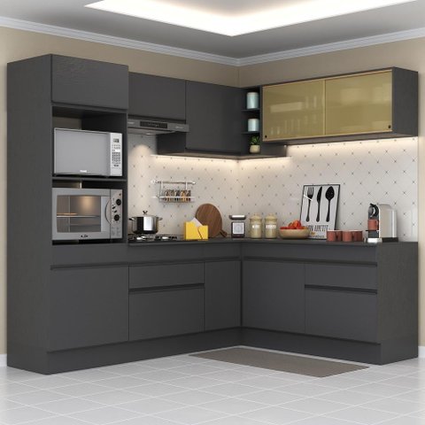 Armário de Cozinha Completa de Canto com Rodapé Veneza Multimóveis Mp2099.895 Preto