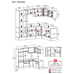 Armário de Cozinha Completa de Canto com Rodapé Veneza Multimóveis MP2099.895 Preto - 5