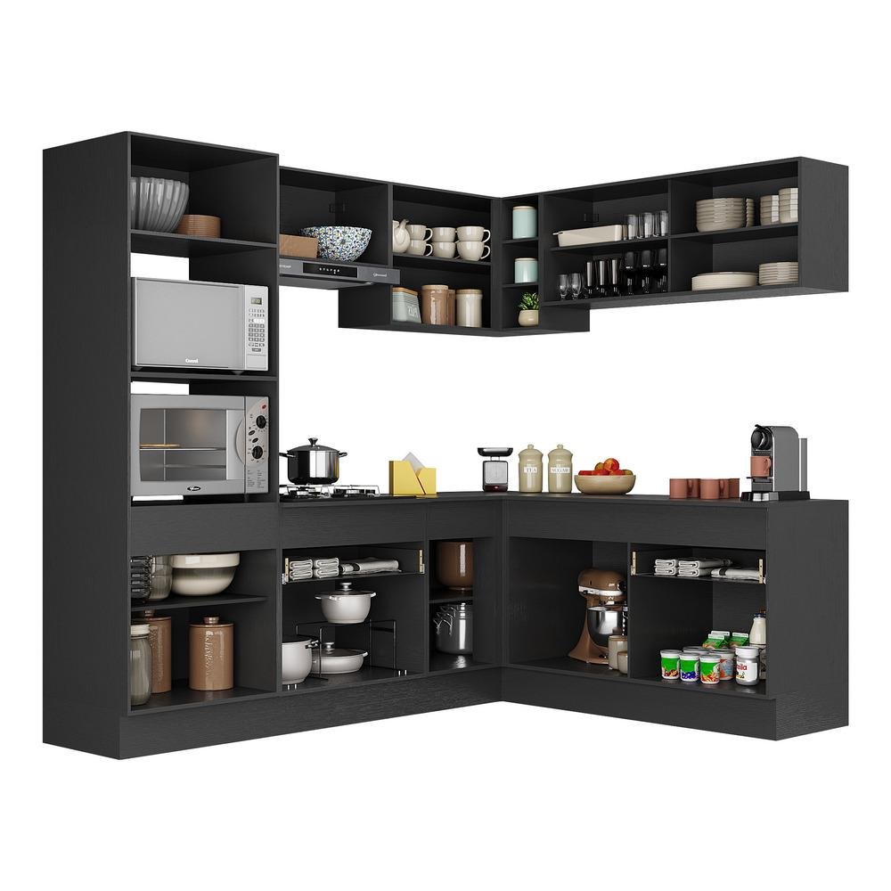 Armário de Cozinha Completa de Canto com Rodapé Veneza Multimóveis MP2099.895 Preto - 6