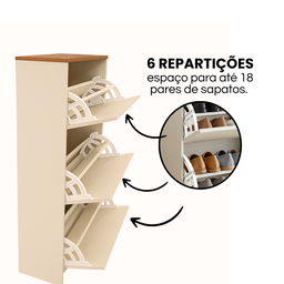 Sapateira com 3 Portas Guarda Sapato Organizador Off White - 5