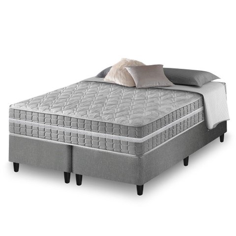 Cama Box Queen Bipartido Cinza + Colchão Molas Ensacadas Zidi Alabama 158x198x61cm