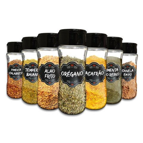 Pote Tempero Condimento Kit 8 Potes+24 Etiquetas Adesivas T130