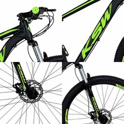 Bicicleta Aro 29 KSW 24V Câmbio Shimano Acera Freio a Disco Hidráulico Susp com Trava Pto e Verde - 2