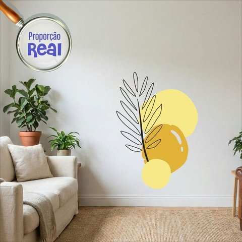 Adesivo Floral Boho Amarelo Estilo Nórdico 100x69 Minimalista Mod.02