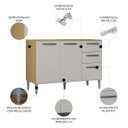 Ver imagem 3 de Balcão de Cozinha para Pia 120cm 3 Portas 2 Gavetas Livy P11 Damasco/Off White - Mpozenato
