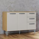 Ver imagem 1 de Balcão de Cozinha para Pia 120cm 3 Portas 2 Gavetas Livy P11 Damasco/Off White - Mpozenato