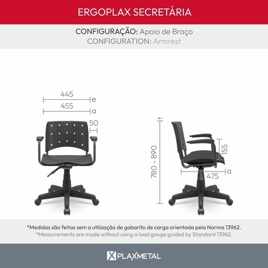 Cadeira Ergoplax Giratória Secretária s/ Braço c/ Assento Estofado - 4