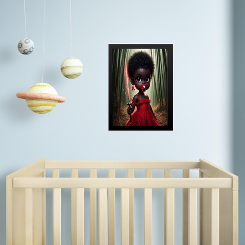 Quadro Infantil Orixá Baby Iansã 45x34cm - com Vidro:moldura Preta