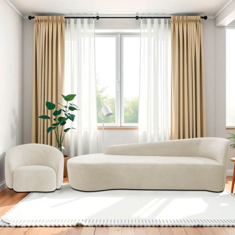 Kit Divã Recamier Orgânico França 250cm Lado Esquerdo e Poltrona Amore Bouclé