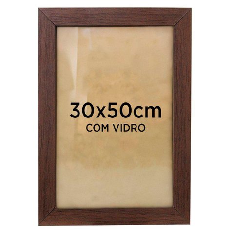 Moldura Quadro 30x50cm Foto Quebra-cabeça com Vidro Tacolado Moldura Madeira Escura 04 Unidades