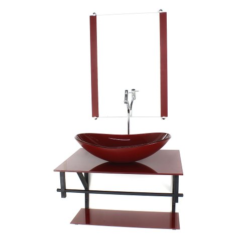 GABINETE DE VIDRO PARA BANHEIRO 60CM AP CUBA OVAL VERMELHO CEREJA FULL COM TORNEIRA CROMADA
