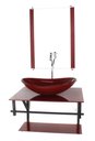 Ver imagem 1 de GABINETE DE VIDRO PARA BANHEIRO 60CM AP CUBA OVAL VERMELHO CEREJA FULL COM TORNEIRA CROMADA