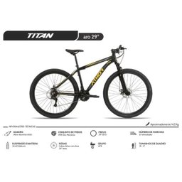 Bicicleta Aro 29 Athor TOP TITAN em Alumínio 21 Marchas Suspensão Dianteira Preta Fosca e Amarela - 4