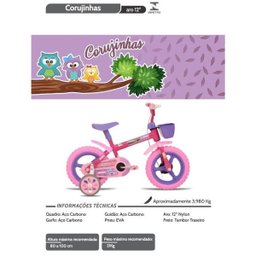 Bicicleta Aro 12 Athor TOP ATHOR KIDS CORUJINHA em Carbono, Rosa com Kit Violeta - 4