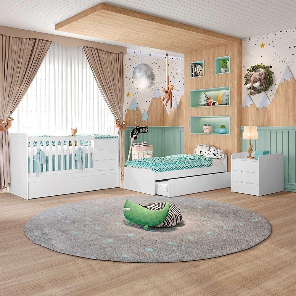 Quarto de Bebê Cléo Berço Multifuncional Americano Cômoda Infantil 5 Gavetas com Porta Branco - 3