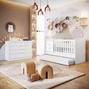 Ver imagem 1 de Quarto de Bebê Cléo Berço Multifuncional Americano Cômoda Infantil 5 Gavetas com Porta Branco