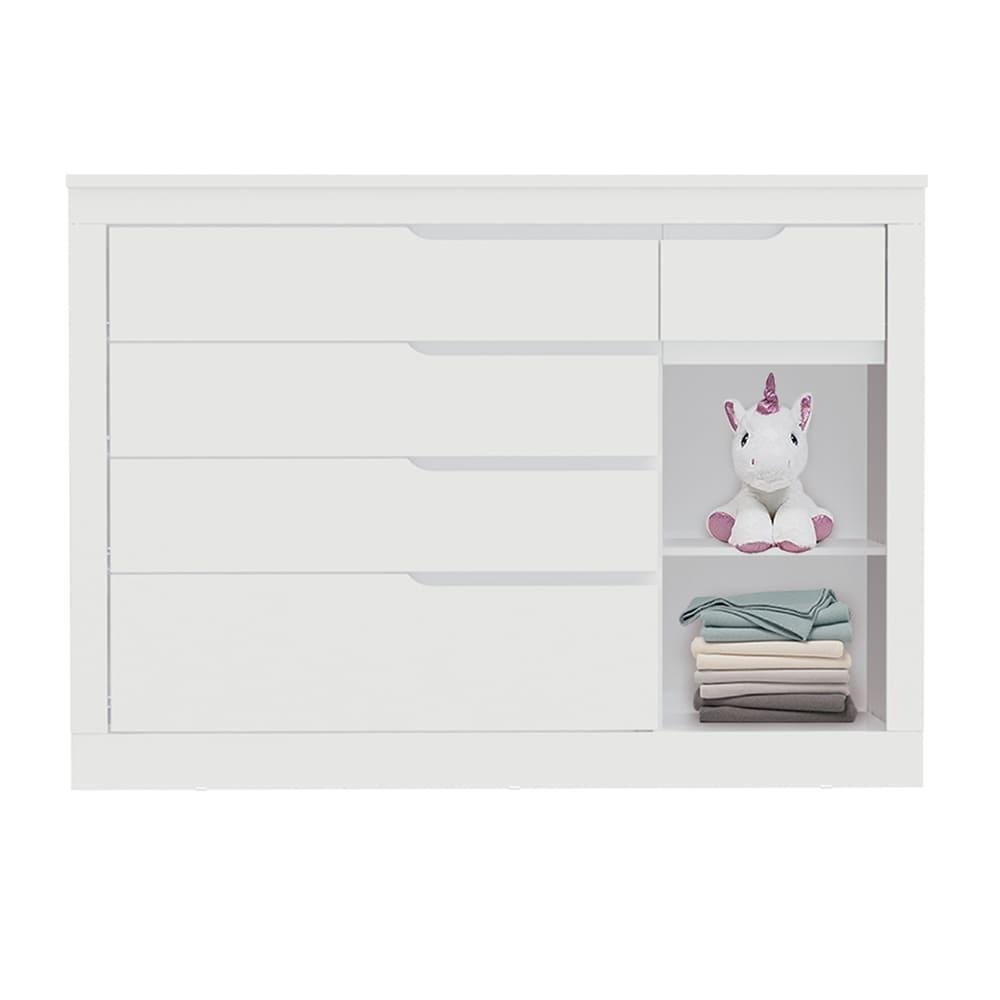 Quarto de Bebê Cléo Berço Multifuncional Americano Cômoda Infantil 5 Gavetas com Porta Branco - 9