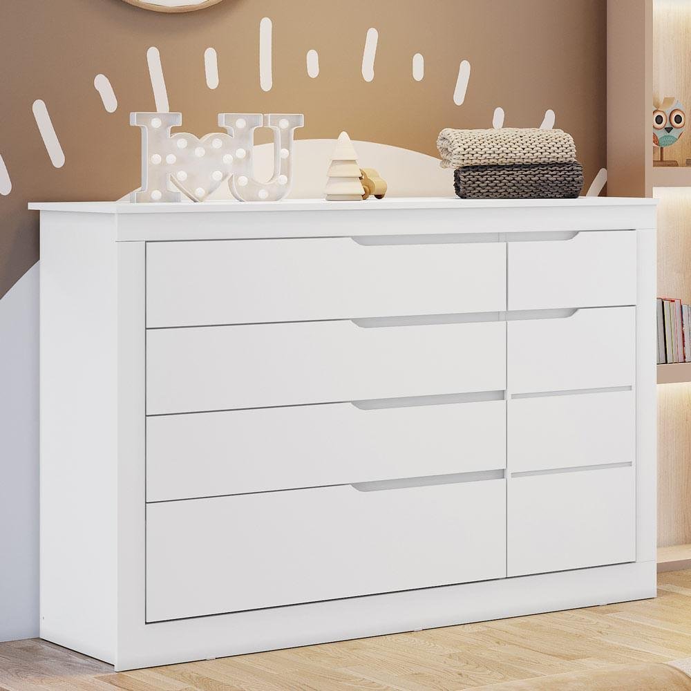 Quarto de Bebê Cléo Berço Multifuncional Americano Cômoda Infantil 5 Gavetas com Porta Branco - 8