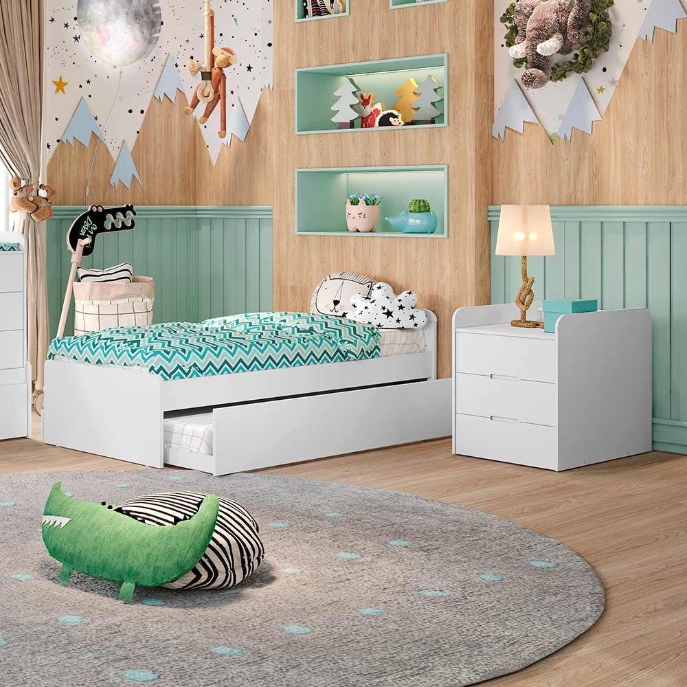 Quarto de Bebê Cléo Berço Multifuncional Americano Cômoda Infantil 5 Gavetas com Porta Branco - 4