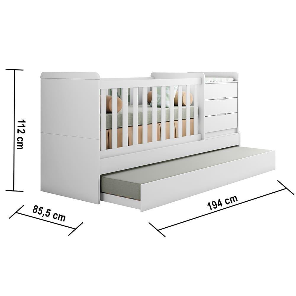 Quarto de Bebê Cléo Berço Multifuncional Americano Cômoda Infantil 5 Gavetas com Porta Branco - 5