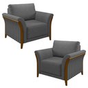 Ver imagem 1 de Kit 2 Poltronas Decorativas Sala de Estar 102cm Pés Madeira Roya M22 Linho Cinza Escuro - Mpozenato