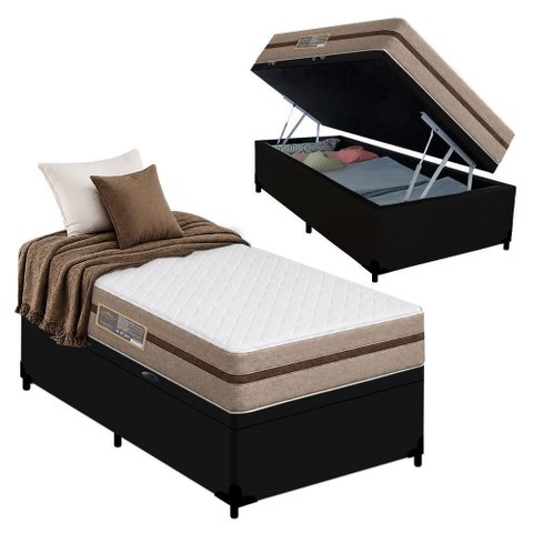 Cama Box com Baú Solteiro Bioclassic Molas Ensacadas Tecido Preto Royal Sleep 88cm