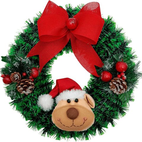 Guirlanda Natalina Decoração de Porta Noel Rena Urso de 40cm C