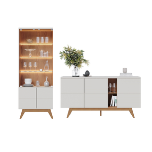 Kit Buffet e Cristaleira Noronha para Sala Off White Matte/ Freijó - Colibri