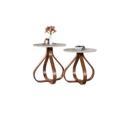 Conjunto Mesa canto lateral decorativa sala redonda luxo cebola par: off white