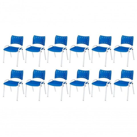 Cadeira Iso Base Branco , Escritório Azul Kit 12 Un