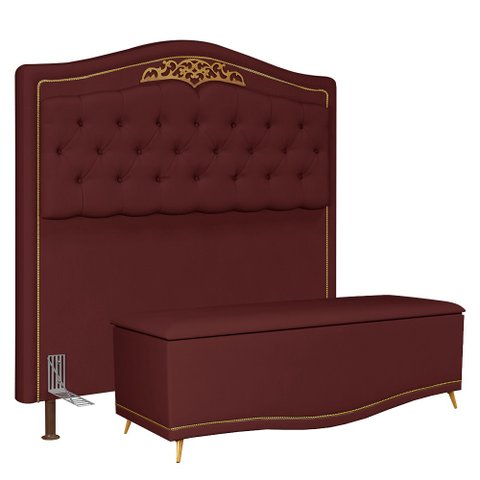Cabeceira Cama Box Casal Queen 160cm Com Calçadeira Baú Imperial J02 Suede Vinho - Mpozenato