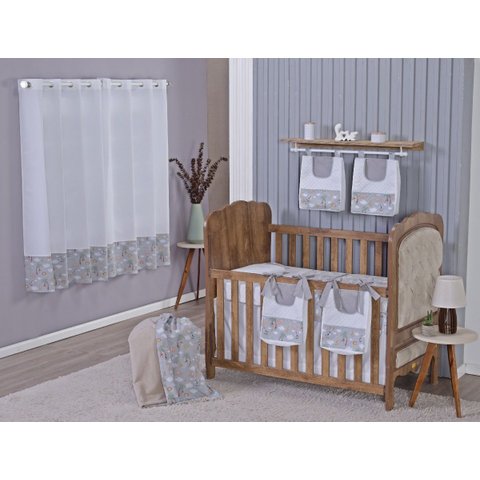 Enxoval de Bebe Kit de Berço Americano Cortina Algodão Menino Menina 9 Peças:safari Cinza