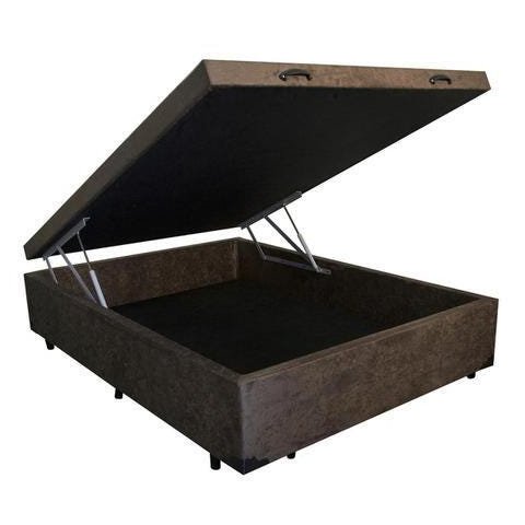 Base Cama Box Baú Casal Suede Marrom Rc Sono Leve 42x138x188