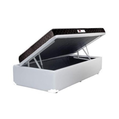 Cama Box Baú Solteiro Colchão Espuma D45 Bordado + Box Sintético Branco Rc Sono Leve 63x88x188