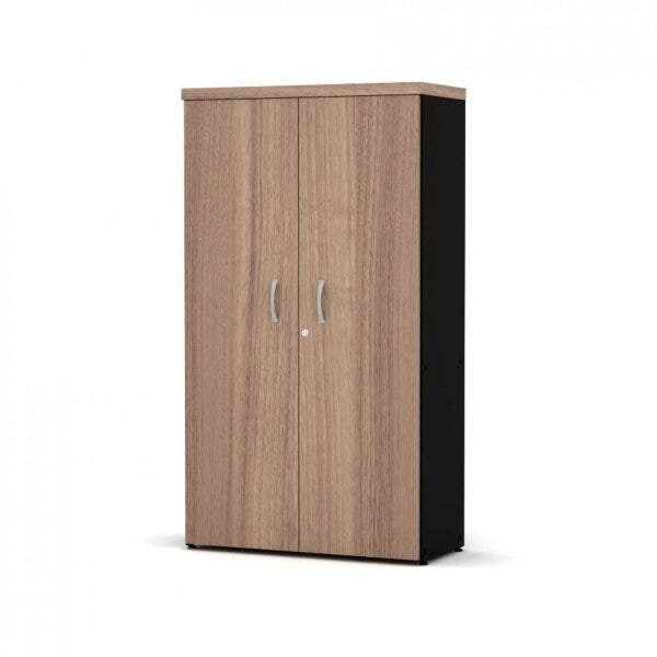 Armário Alto PE40 Pandin 80 cm (largura) em MDP Cor Noce Naturalle e Preto com Duas Portas