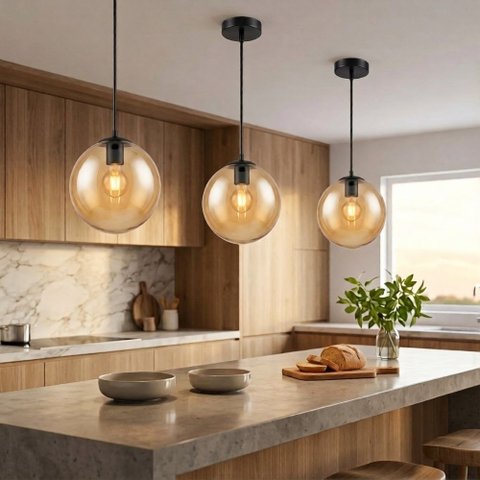 Pendente Moderno Glass Vidro Âmbar 20cm C Lâmp LED