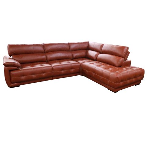 Sofá Retrátil e Reclinável de Couro Filipinas Canto com Chaise Direita 1,26M - Conhaque Com