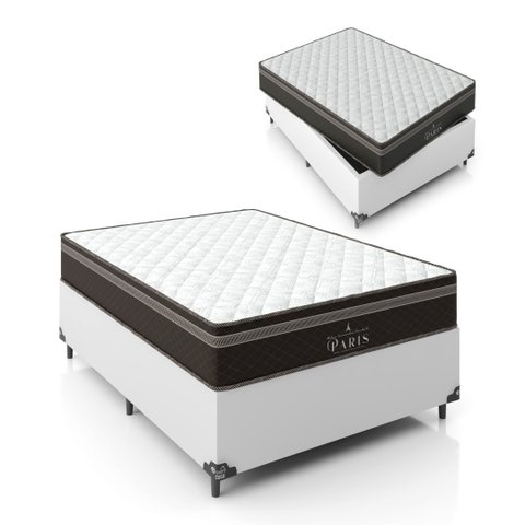 Cama Box Viúva + Colchão Paris Molas Ensacadas Pocket - 61x128x188cm - e-Shop Casa - Couro