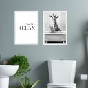 Ver imagem 1 de Kit 2 Quadros Banheiro Girafas - Time To Relax 45x34cm:moldura Branca