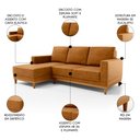 Ver imagem 3 de Sofá 3 Lugares 200cm Living com Chaise Esquerdo Kayrós D05 Sintético Whisky - Mpozenato