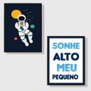 Ver imagem 1 de Kit 2 Quadros Quarto Criança Astronauta 24x18cm - com vidro:Madeira branca