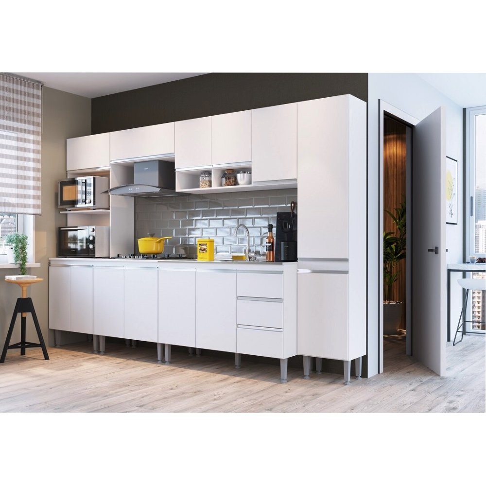 Cozinha Modulada ATHENA - 6 Peças Completa 13 PT 3 GV Branco - Megasul