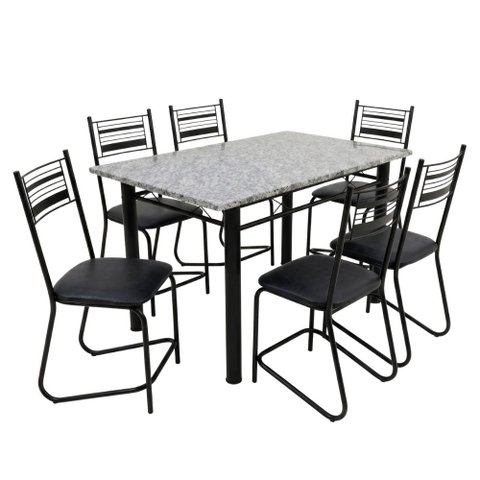 Conjunto de Mesa Sala de Jantar Tampo Granito 6 Cadeiras Atlanta