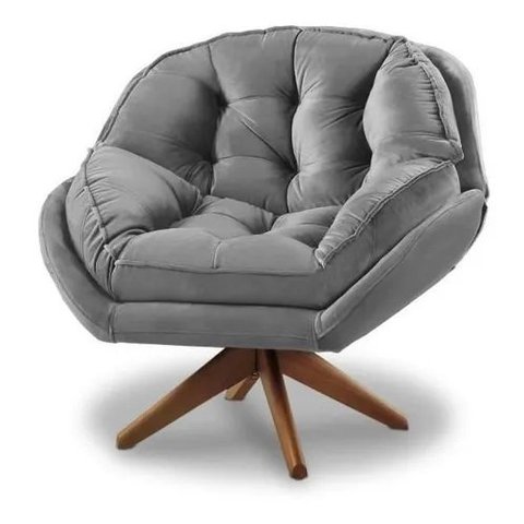 Poltrona Decorativa Califórnia Giratória Suede Cinza - Fm