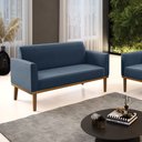 Ver imagem 2 de Sofá Namoradeira Base de Madeira Fixa Castanho Marisa Suede Azul Marinho - D'Rossi