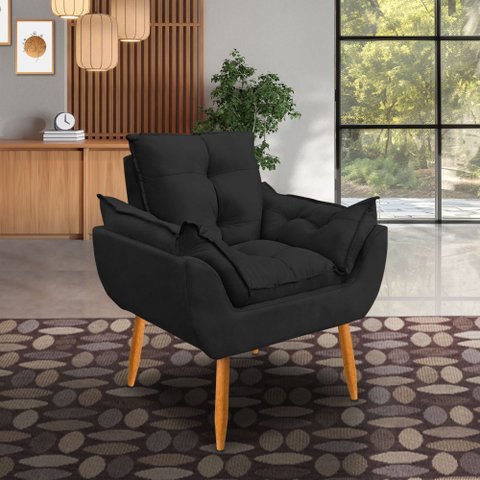 Poltrona Opala Decorativa Sala e Escritório Preto